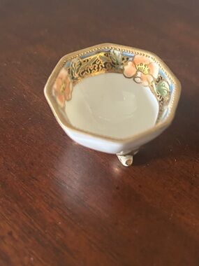 Vintage Nippon Antique Gold Pink Floral Footed Open Salt Cellar